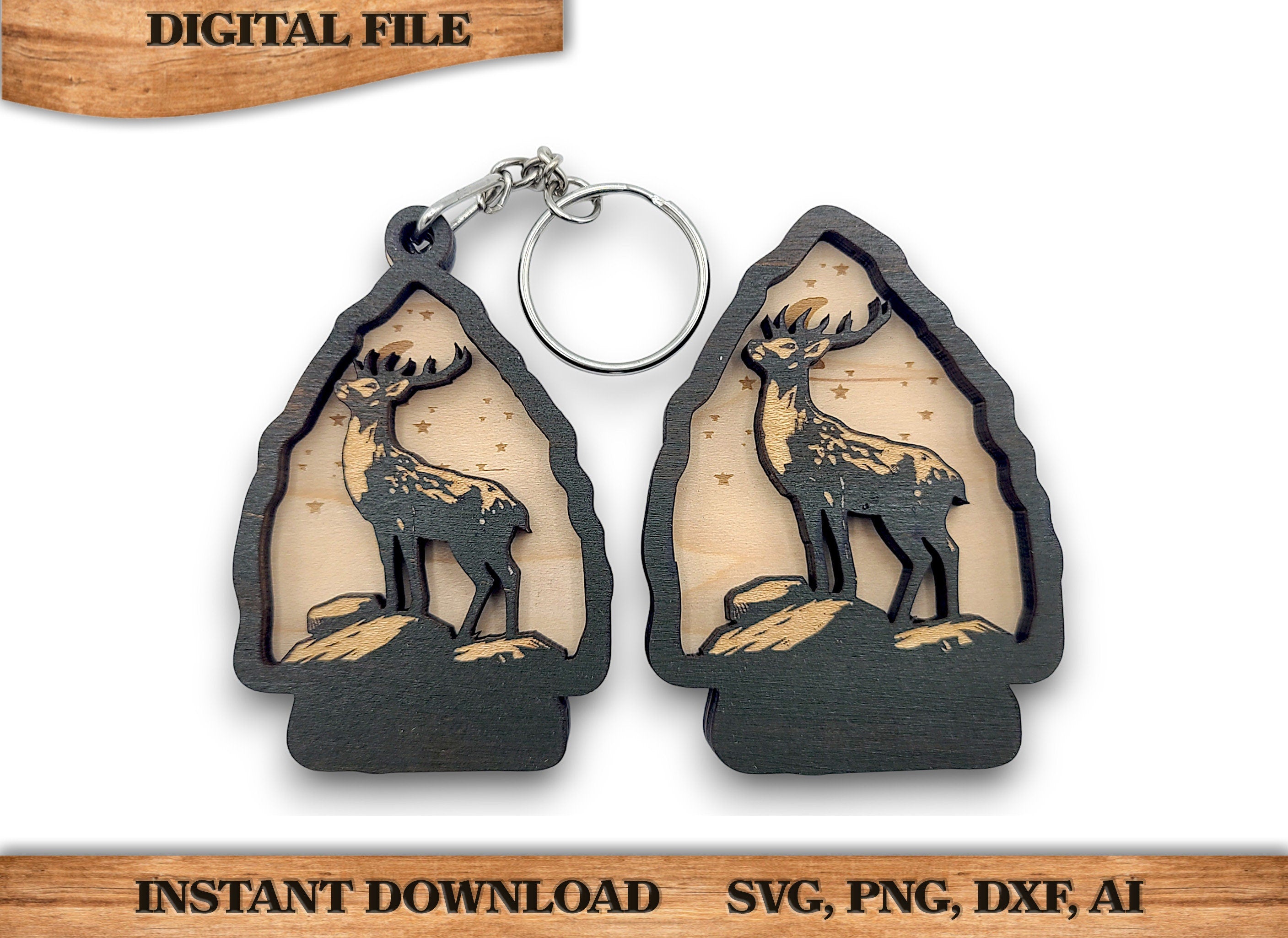2 Layer Deer Arrowhead Keychain and Magnet Craft Gift Souvenir SVG, png, dxf File Instant Download Bundle Commercial License