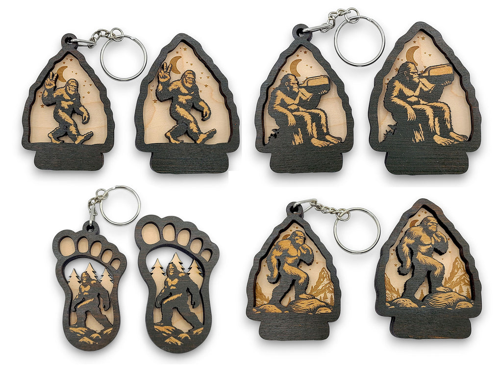 Bigfoot Keychain SVG Bundle | Laser Cut Keychain Files | Sasquatch Glowforge SVG | Wooden Keychain Templates | DXF PNG AI PDF