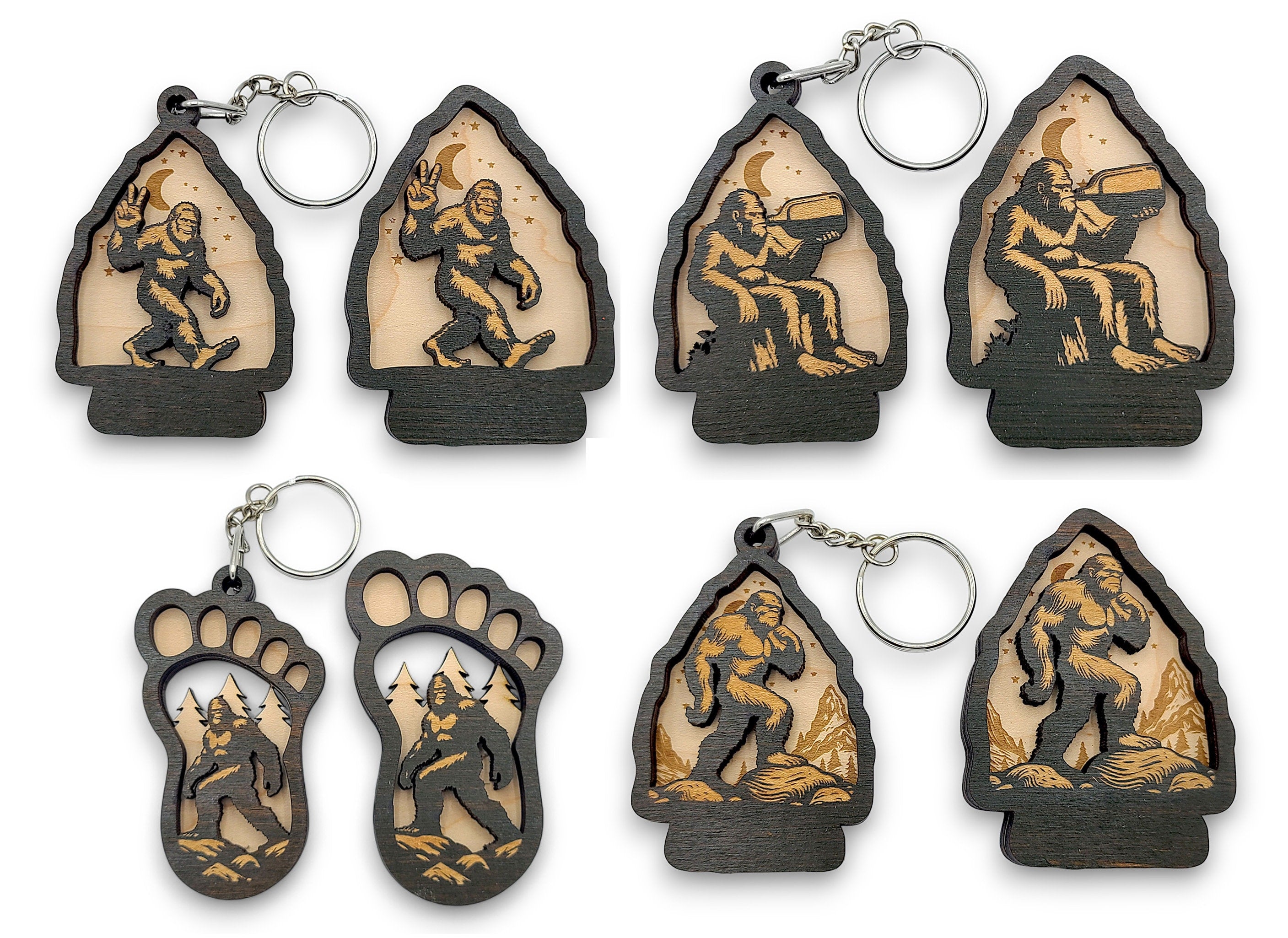 Bigfoot Keychain SVG Bundle | Laser Cut Keychain Files | Sasquatch Glowforge SVG | Wooden Keychain Templates | DXF PNG AI PDF