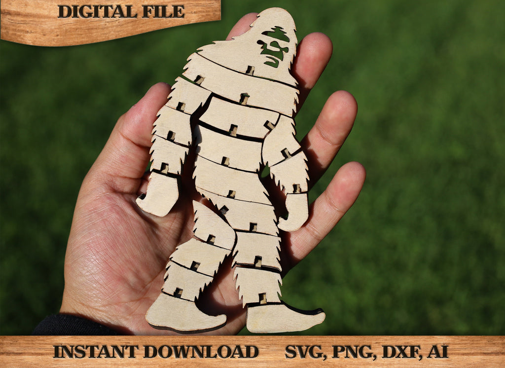 Articulating Bigfoot Toy SVG | Flexible Sasquatch Laser Cut File | Wooden Flexi Toy Template | Glowforge & LightBurn