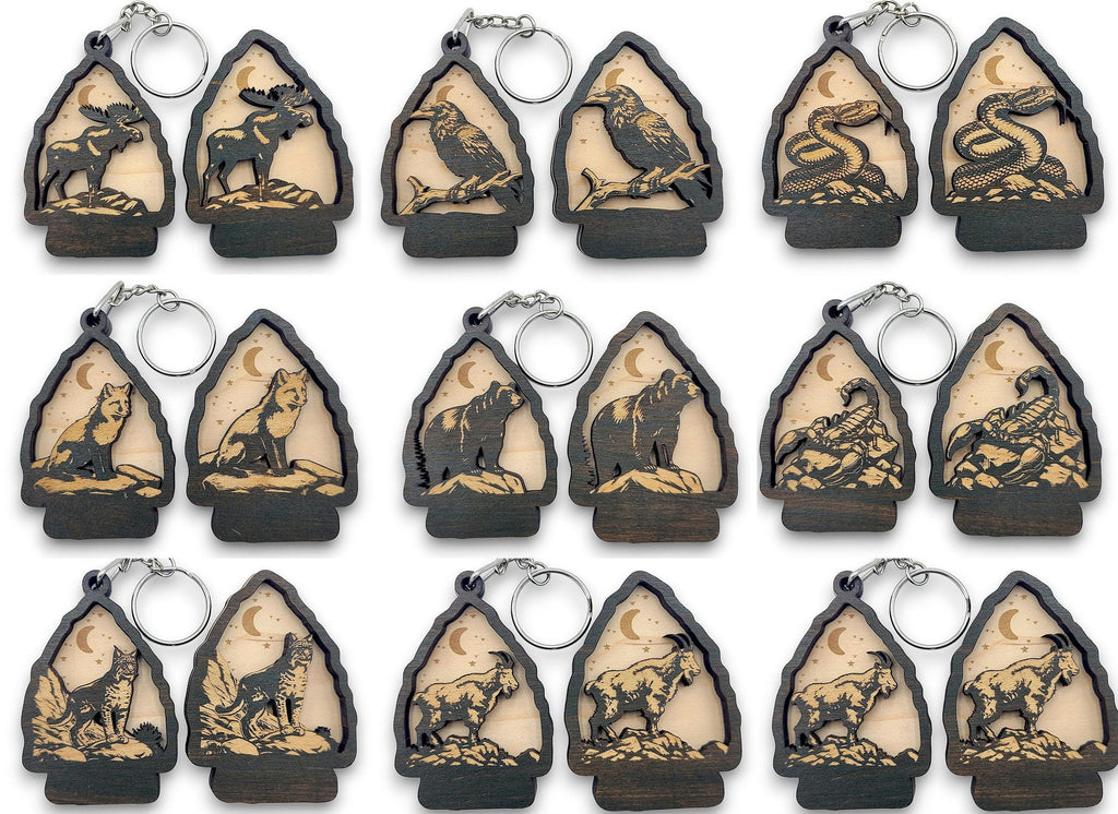 30 Wildlife Keychain SVG Bundle | Laser Cut Keychain Files | Bigfoot, Bear, Deer & Mountain Designs | Glowforge, LightBurn, Cricut
