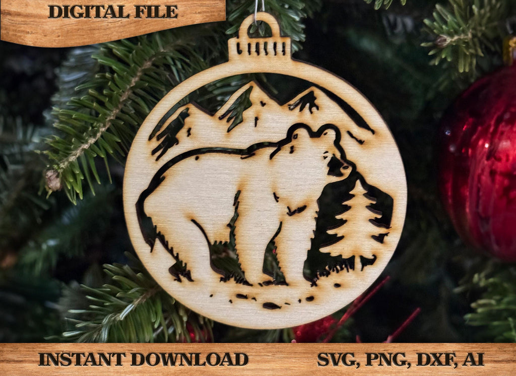 Bear Mountain Ornament Rustic DIY craft SVG, DXF Laser Cut File Instant Download