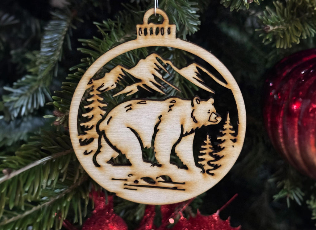 Bear Mountain Ornament Rustic DIY craft SVG, DXF Bear Scene Laser Cut File Instant Download