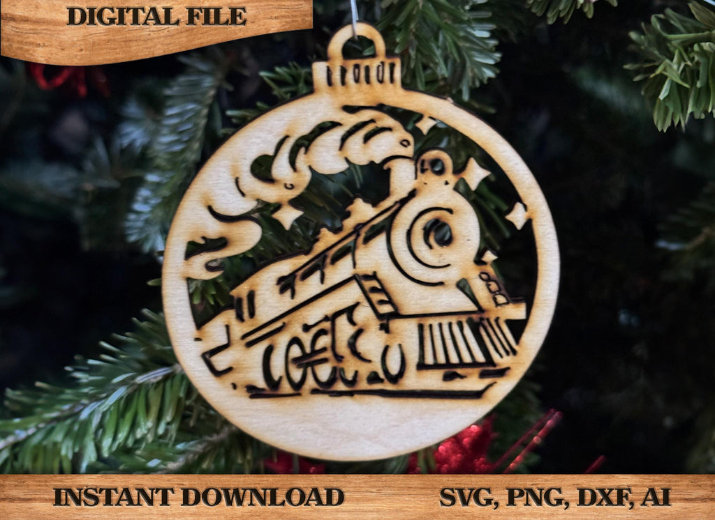 Train Ornament DIY craft SVG, DXF Christmas Polar Express Train Laser Cut File Instant Download