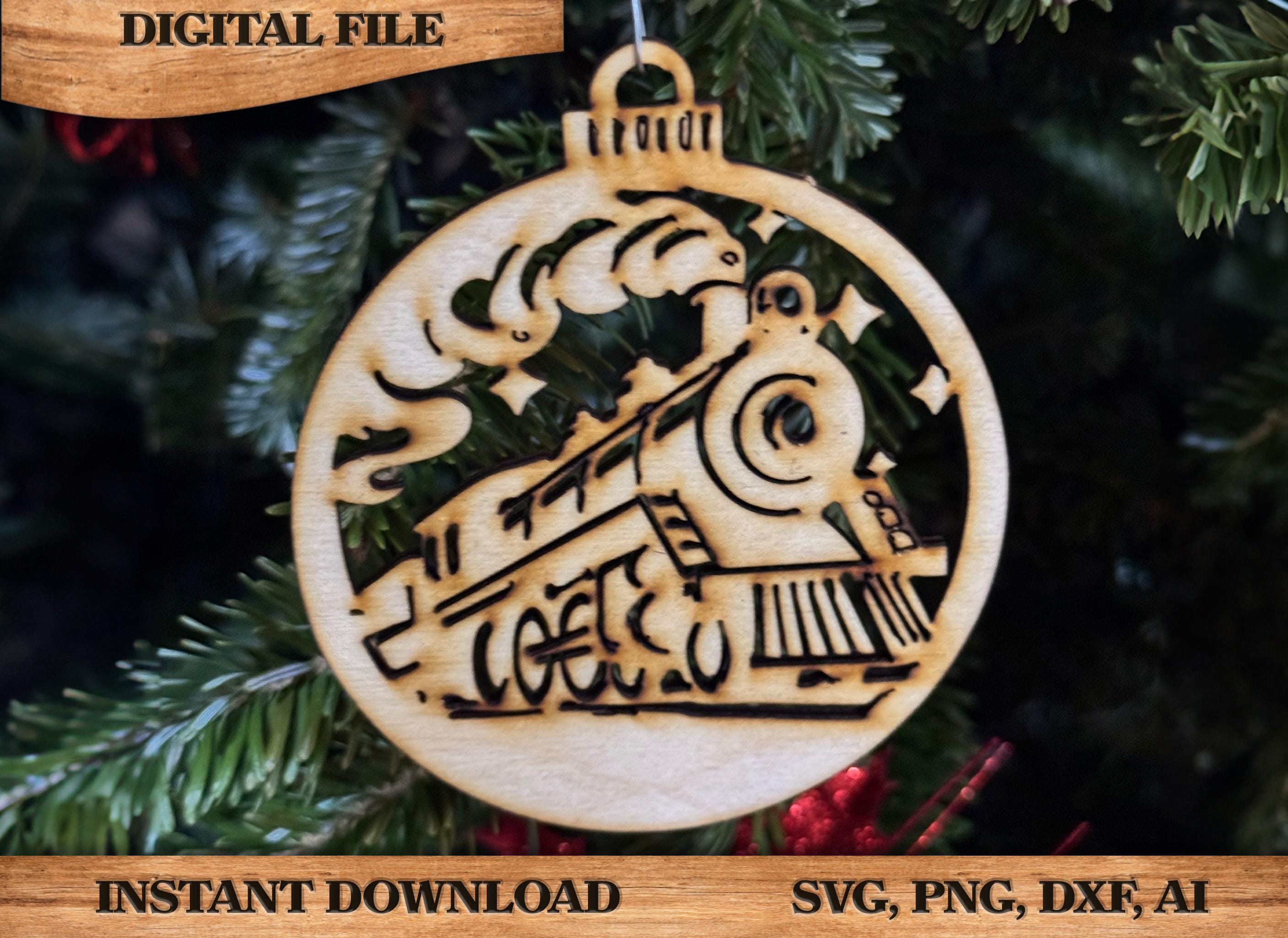 Train Ornament DIY craft SVG, DXF Christmas Polar Express Train Laser Cut File Instant Download