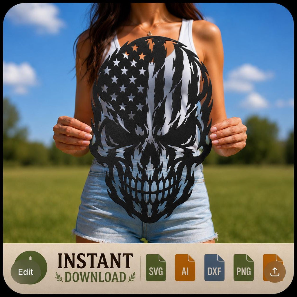 American Flag Skull SVG | USA Skull Laser Cut File | Patriotic SVG for CNC Plasma, Cricut & Glowforge