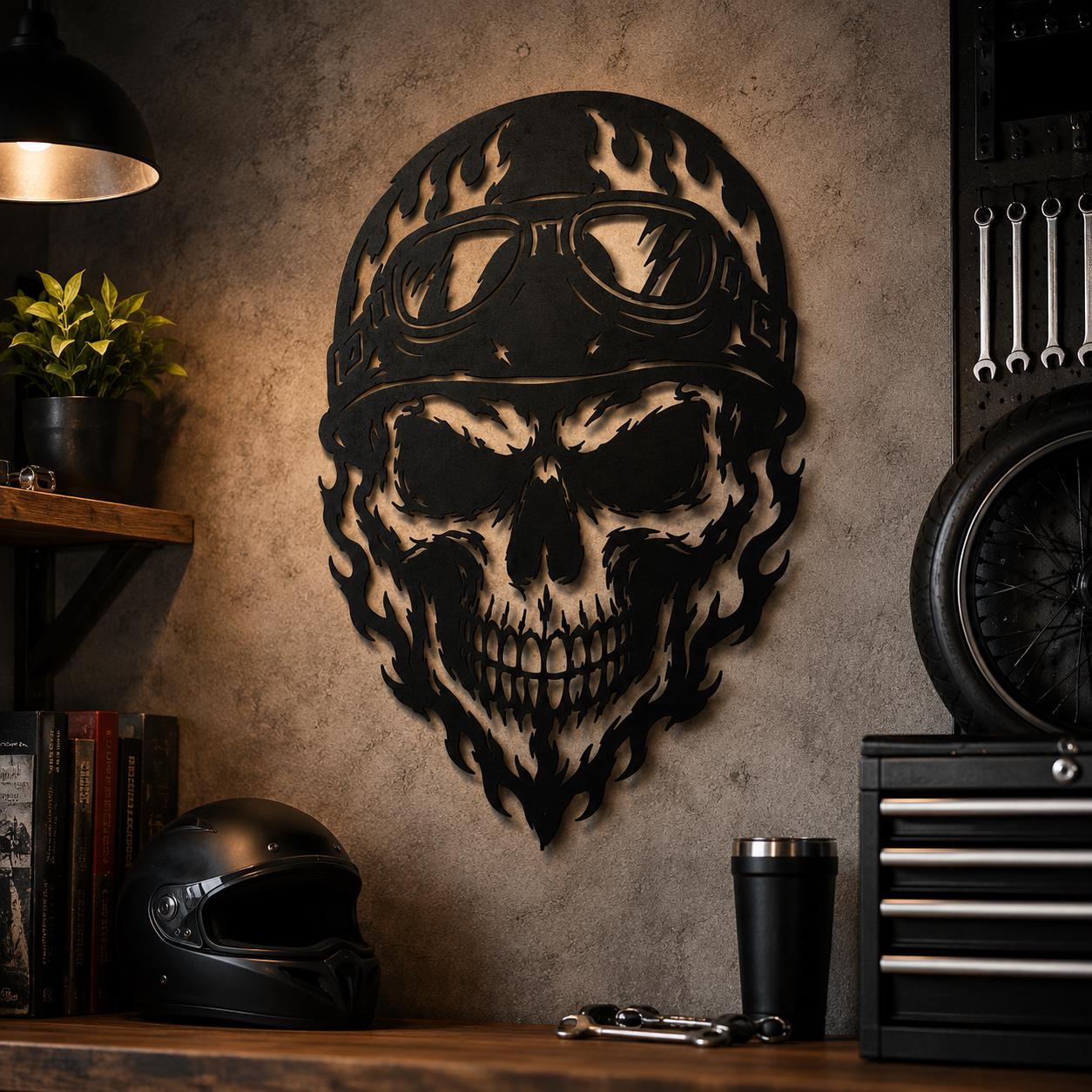 Biker Skull SVG | Motorcycle Skull Laser Cut File | Skull SVG for CNC Plasma, Cricut & Glowforge
