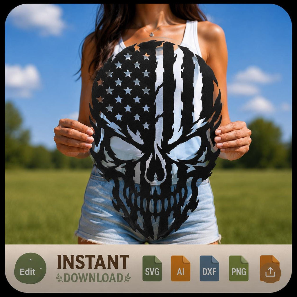 American Flag Skull SVG | Patriotic Skull Laser Cut File | USA Skull SVG for CNC Plasma, Cricut & Glowforge