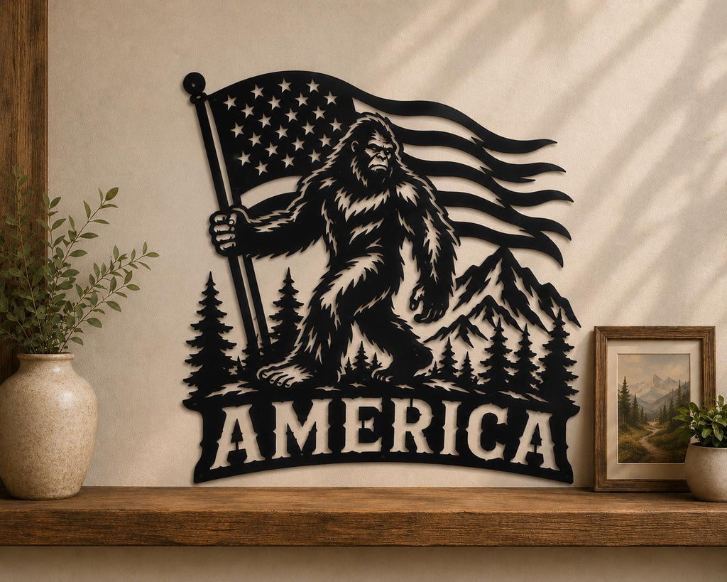 Patriotic Bigfoot SVG | Sasquatch American Flag Laser Cut File | CNC Plasma, Cricut & Glowforge