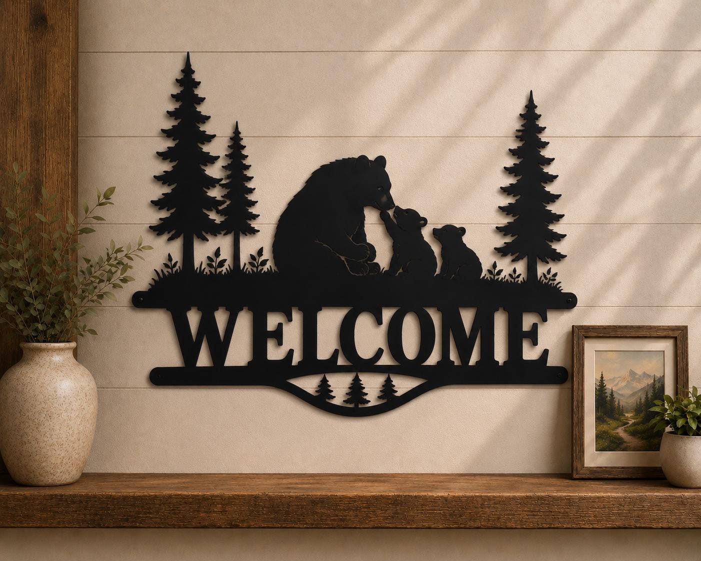 Bear Welcome Sign SVG | Bear Family Welcome Laser Cut File | Cabin Welcome SVG for CNC Plasma, Cricut & Glowforge