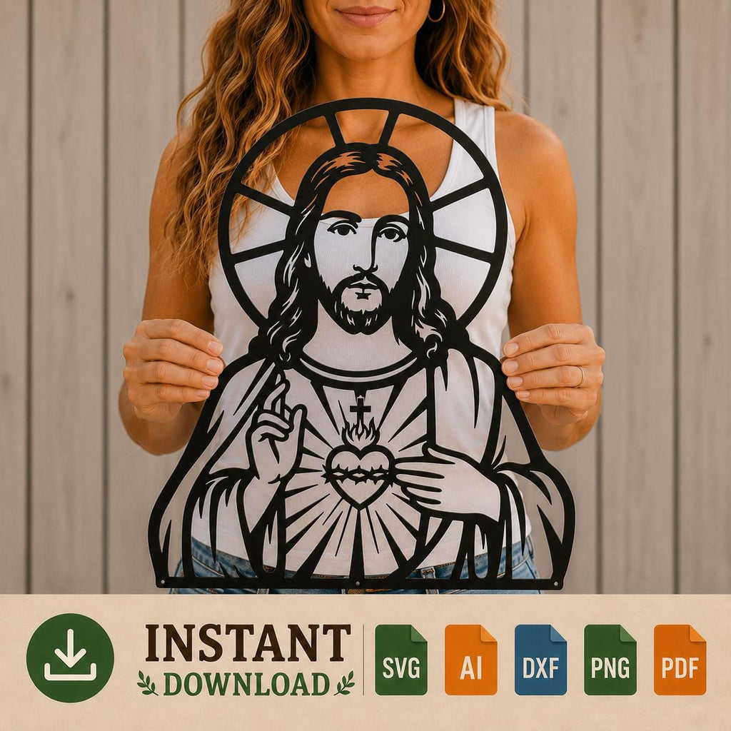 Sacred Heart of Jesus SVG | Jesus Christ Laser Cut File | Catholic SVG for CNC Plasma, Cricut & Glowforge