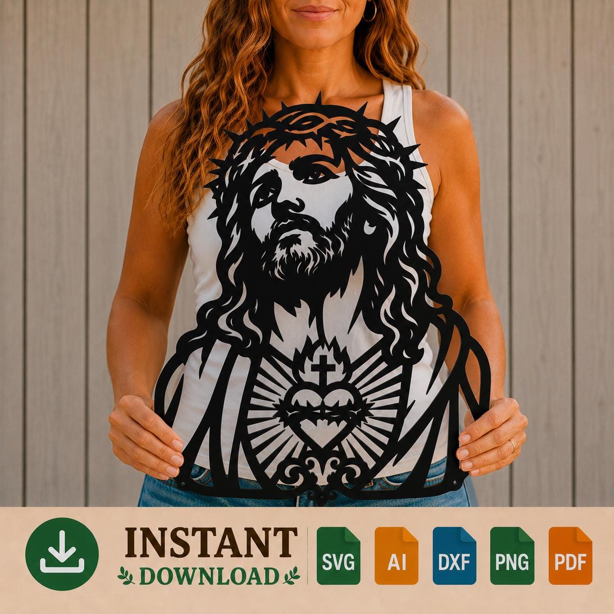 Jesus Crown of Thorns SVG | Sacred Heart of Jesus Laser Cut File | Catholic SVG for CNC Plasma, Cricut & Glowforge