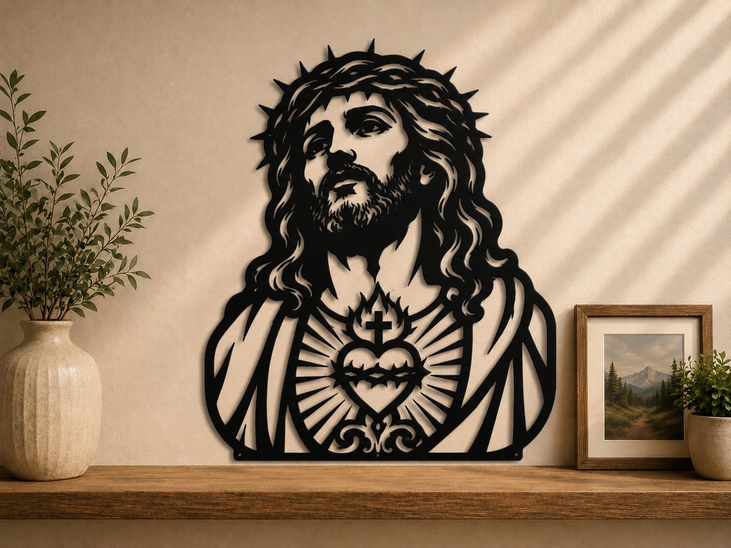 Jesus Crown of Thorns SVG | Sacred Heart of Jesus Laser Cut File | Catholic SVG for CNC Plasma, Cricut & Glowforge