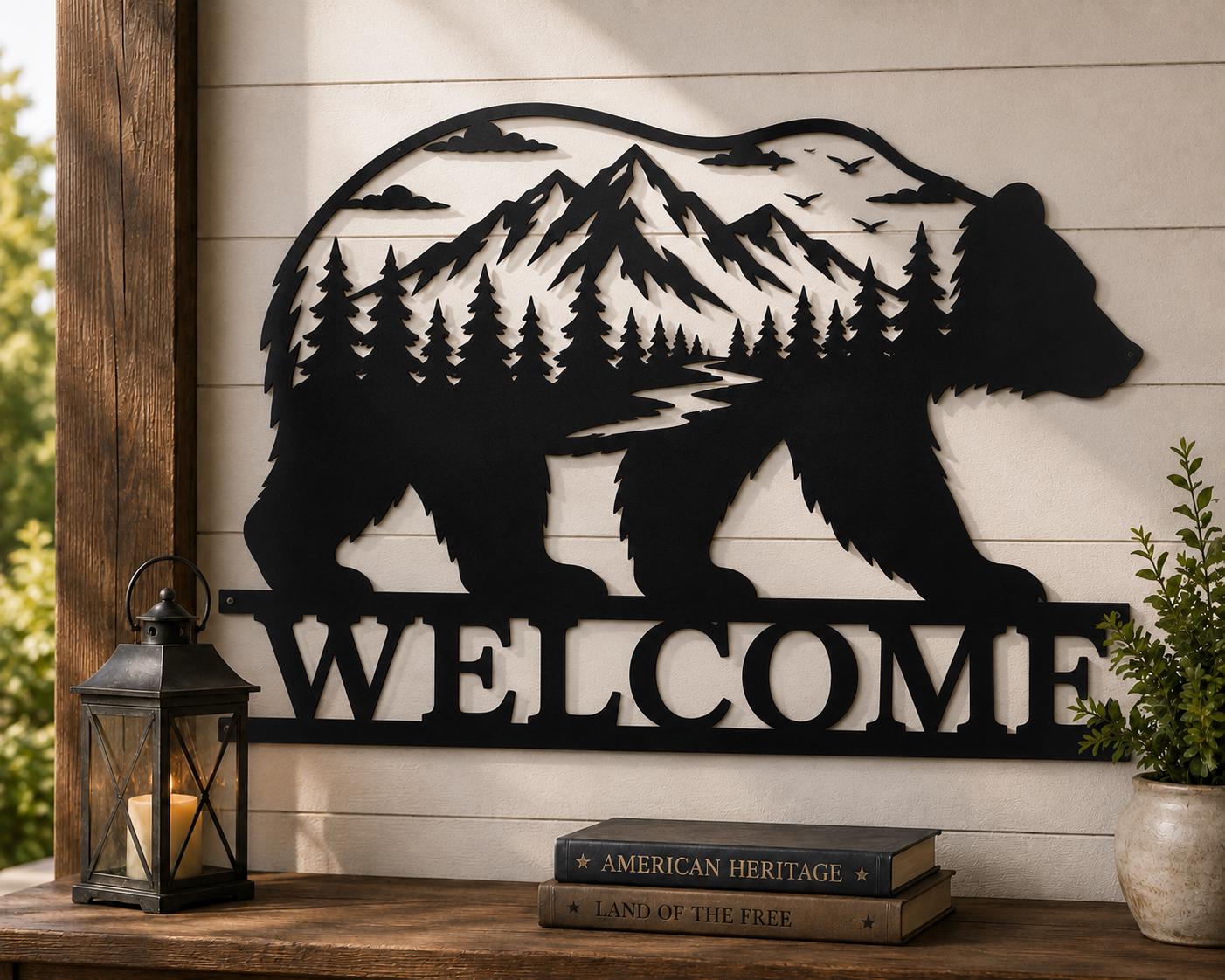 Bear Welcome Sign SVG | Mountain Bear Laser Cut File | Cabin Welcome SVG for CNC Plasma, Cricut & Glowforge