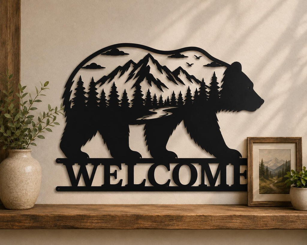 Bear Welcome Sign SVG | Mountain Bear Laser Cut File | Cabin Welcome SVG for CNC Plasma, Cricut & Glowforge