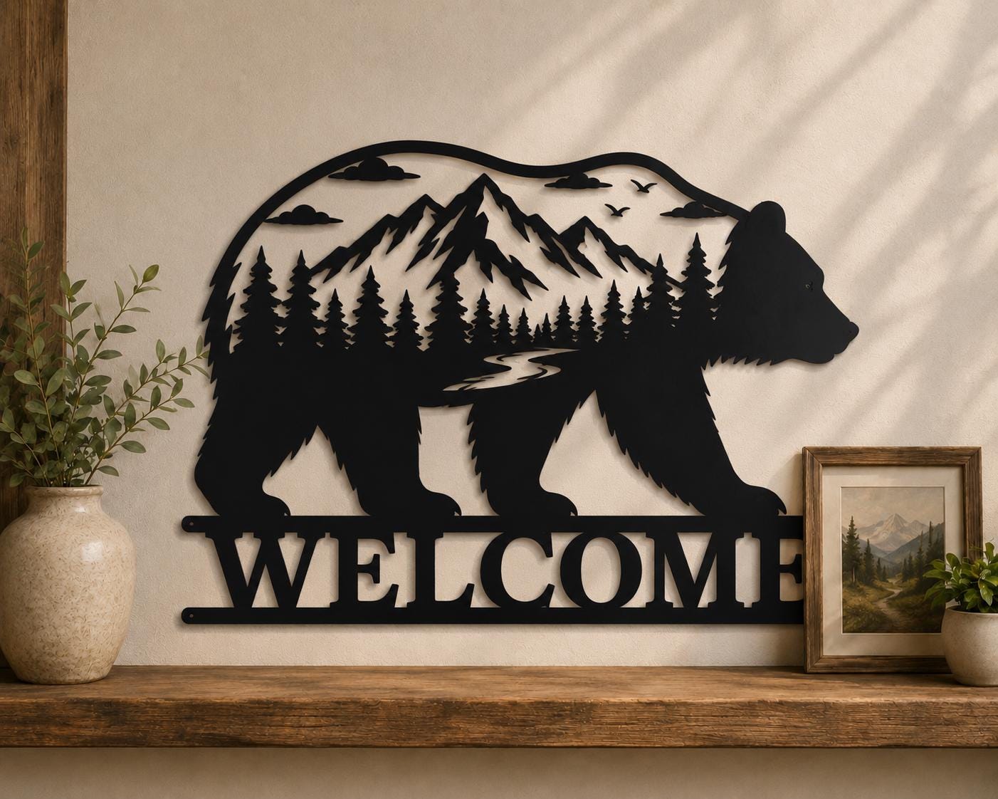 Bear Welcome Sign SVG | Mountain Bear Laser Cut File | Cabin Welcome SVG for CNC Plasma, Cricut & Glowforge