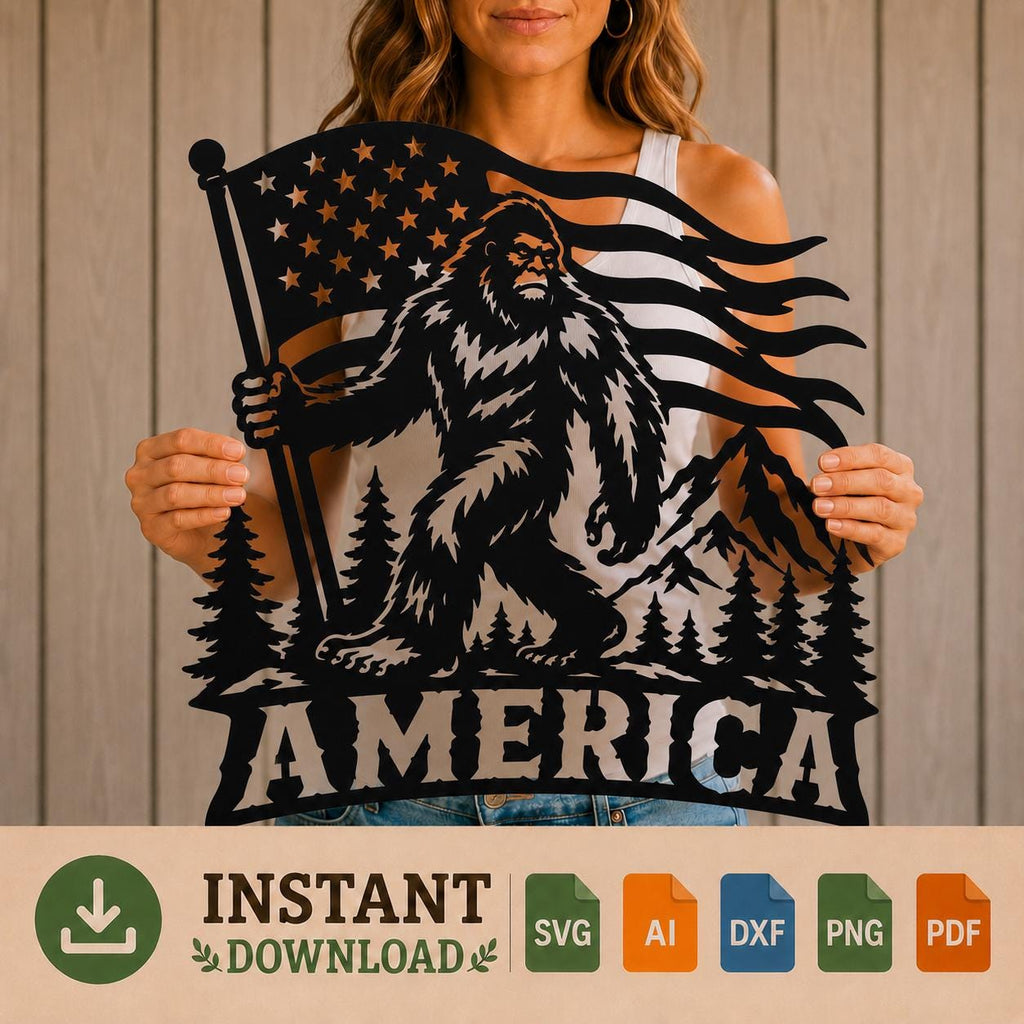 Patriotic Bigfoot SVG | Sasquatch American Flag Laser Cut File | CNC Plasma, Cricut & Glowforge