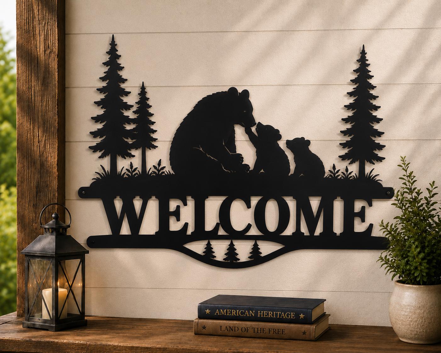 Bear Welcome Sign SVG | Bear Family Welcome Laser Cut File | Cabin Welcome SVG for CNC Plasma, Cricut & Glowforge