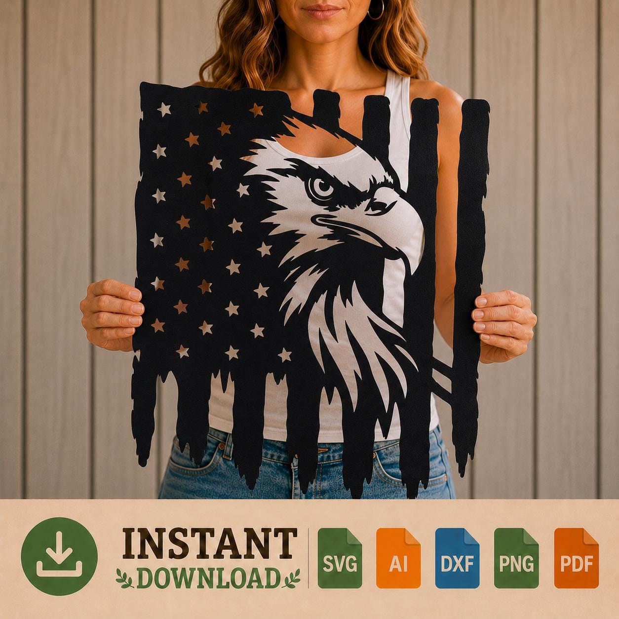 American Flag Eagle SVG | Patriotic Eagle Laser Cut File | USA Flag SVG for CNC Plasma, Cricut & Glowforge