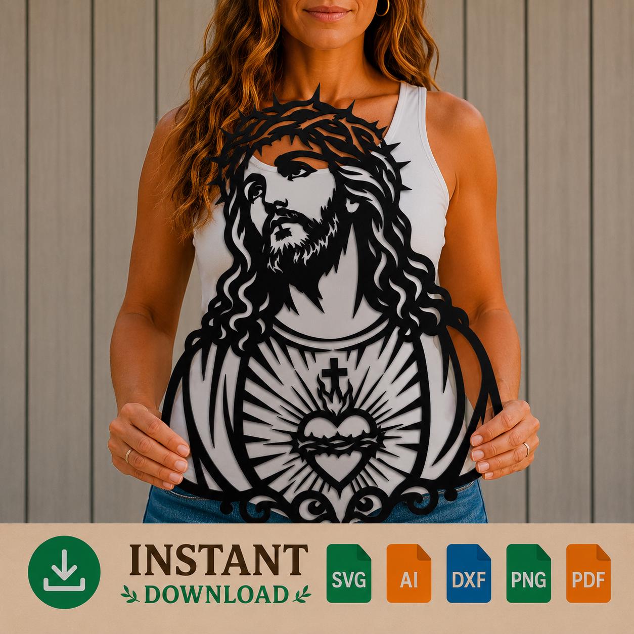 Jesus Christ SVG | Sacred Heart of Jesus Portrait | Christian Laser Cut File for CNC Plasma, Cricut & Glowforge