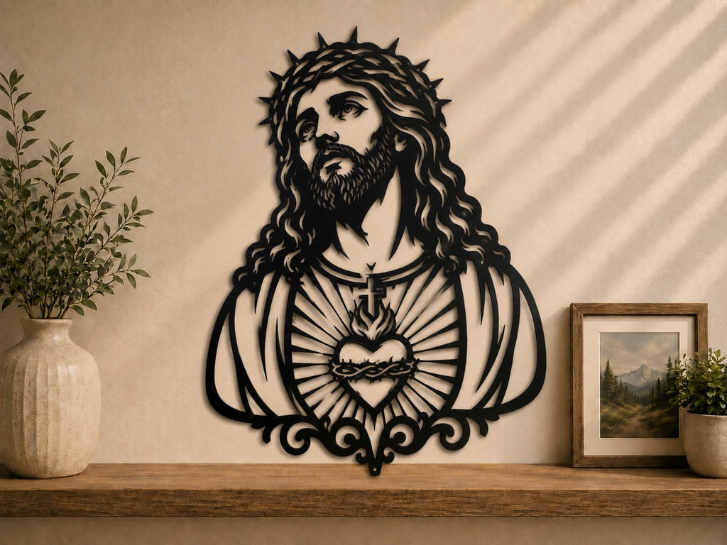 Jesus Christ SVG | Sacred Heart of Jesus Portrait | Christian Laser Cut File for CNC Plasma, Cricut & Glowforge