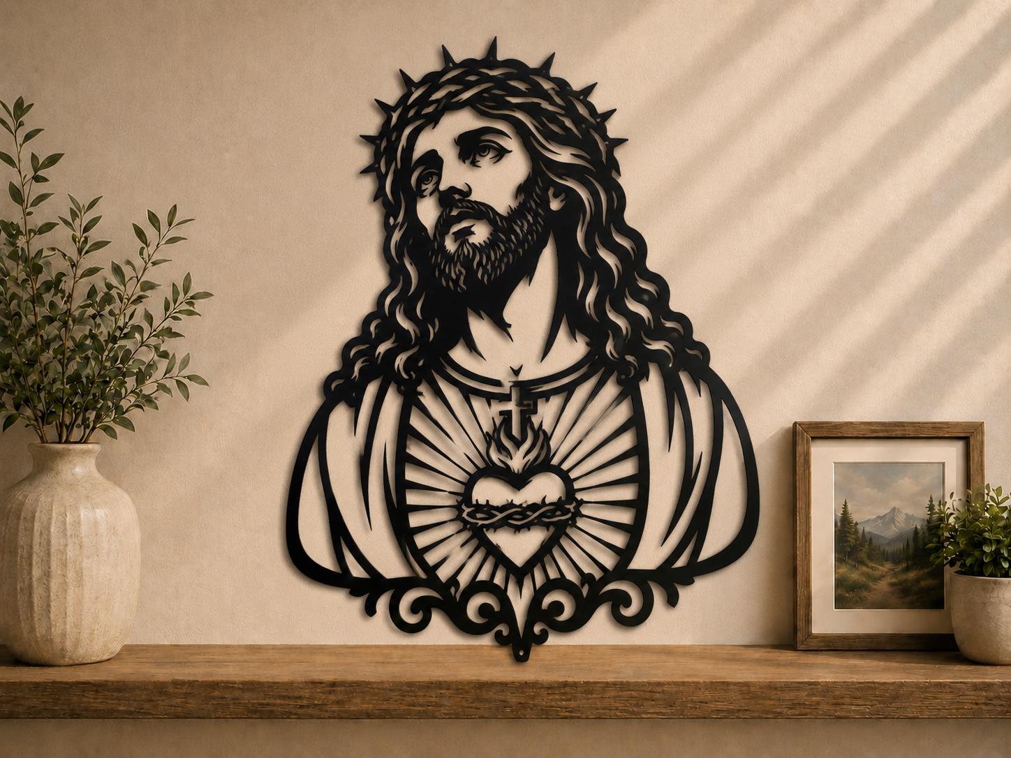 Jesus Christ SVG | Sacred Heart of Jesus Portrait | Christian Laser Cut File for CNC Plasma, Cricut & Glowforge