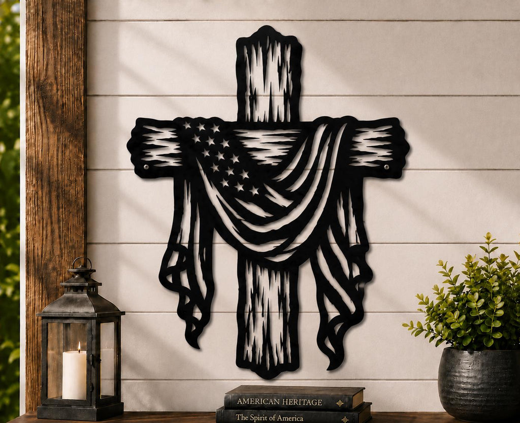 Rustic American Cross SVG | Wooden Christian Cross Laser Cut File | Patriotic CNC Plasma, Cricut & Glowforge